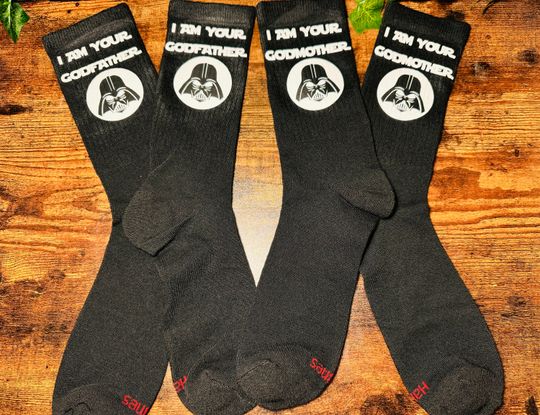 Darth Vader socks, godparent socks, godparent gifts, Disney socks,  I am your father, I am you godfather, godmother, mother