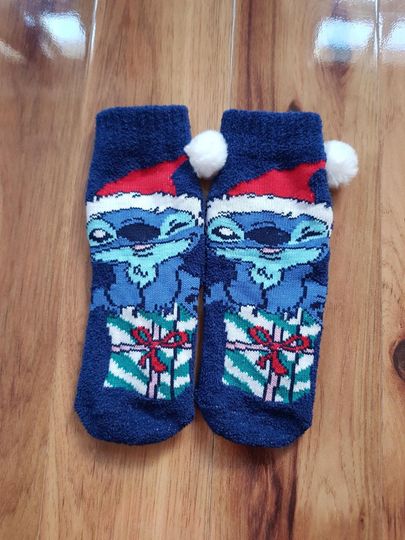 Disney Stitch Cozy Socks Short Primark Navy Blue Santa Stitch Christmas Slipper Bed Gripper Sole UK/IRL 12.5-3.5 eur 30.5-36 USA 12.5-4
