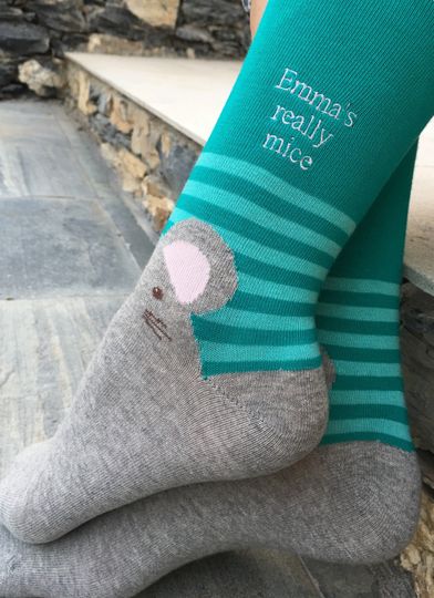 Ladies personalised with your requested text via embroidery 'Mouse' socks. Cute / Women's socks / Gift for Her / Novelty / Mothers Day.