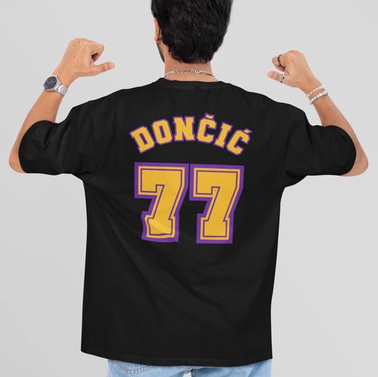 Doncic 77 T-Shirt Basketball Jersey Style Tee Luka Doncic Lakers Fan Shirt Retro LA Basketball Gift Sports Graphic Unisex Tee
