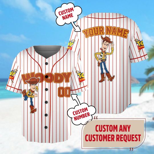 Custom Toy Story Woody Baseball Jersey, Custom Toy Story Baseball Jersey, Woody Baseball Jersey