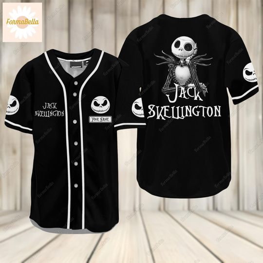 Jack Skellington Baseball Jersey, Custom Name Nightmare Before Baseball Jersey, Jack And Sally Baseball Jersey
