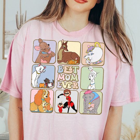 Retro Best Mom Ever Disney Character Shirt, Duchess, Perdita, Mrs. Potts, Helen Parr, Mrs. Jumbo T-shirt, Disney Mother'S Day, Disney Trip