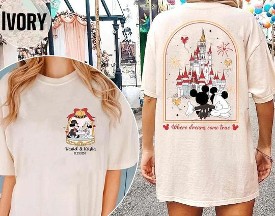 Two-sided Disney Couple Shirt, Personalized Disney Wedding Shirt, Mickey Groom and Minnie Bride Shirt, Disneyland Honeymoon Shirt