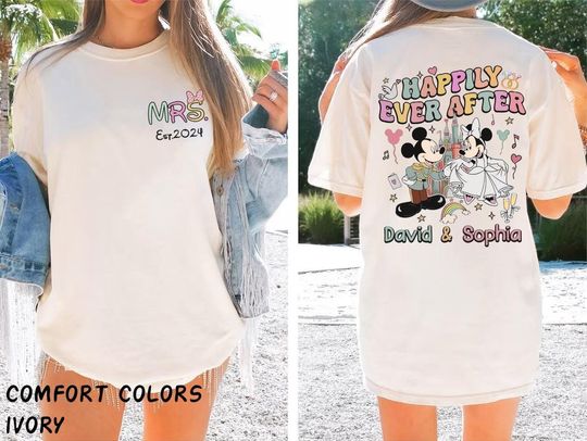 Two-sided Disney Wedding Shirt, Happily Ever After Shirt, Mickey Groom and Minnie Bride Shirt, Disney Honeymoon Shirt