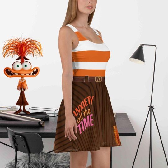 Anxiety skater cosplay dress, anxiety all the time, Anxiety inside Out dress womens, teacher anxiety cosplay, disney adult dress