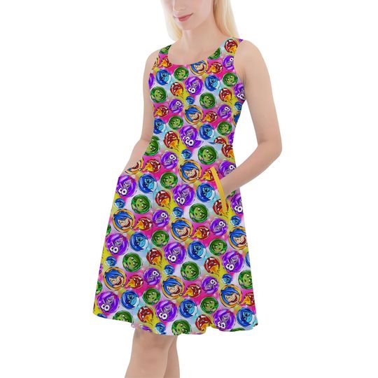 Inside Out Pixar Inspired - Disney Inspired Skater Dress With Pockets