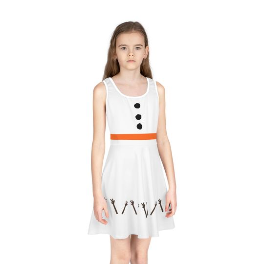 Winter Whirl: 'Ice Princess Snowman' Girl's Sleeveless Olaf Skater Dress  Chill in Style!