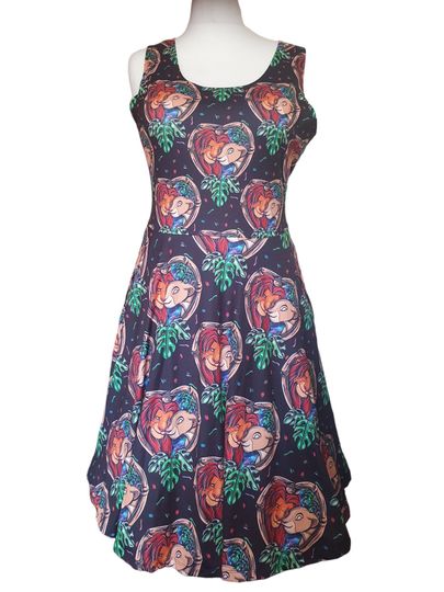 Lion couple inspired print skater dress