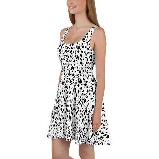 Dalmatian Print Sleeveless Skater Dress - Fitted Waist Dress - Fall Dress - Cruella Halloween Dress - Animal Print Dress for Mom