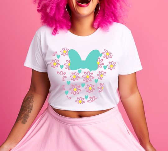 Minnie Ears Bow Vintage Retro Hippie Flower Child Crop Top, Minnie Flower Crop Top, Disney Crop Top