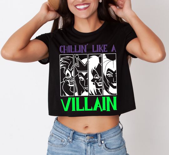 Chillin' Like A Villain Silhouettes Evil Queen Ursula Cruella Maleficent Crop Top, Disney Villain Crop Top