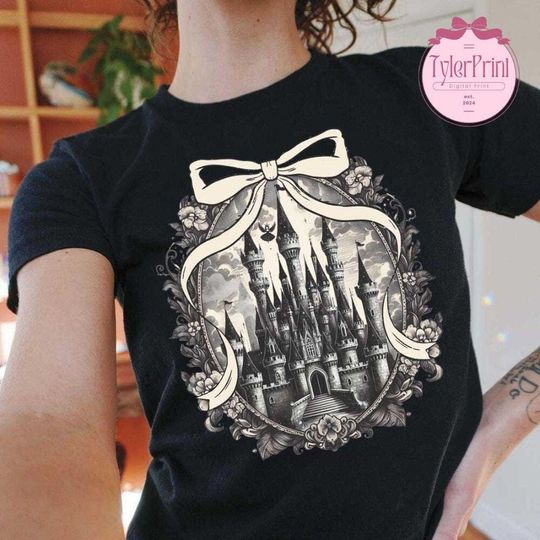 Discover Dark Floral Coquette Bow Disney Castle Crop Top, Disney Girl Trip Crop Top, Walt Disney World Crop Top