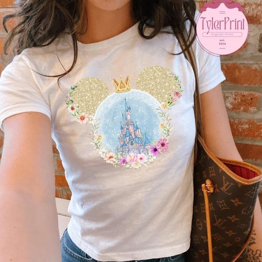 Coquette Bow Magical Disney Castle Crop Top, WDW Disneyland Magic Kingdom Minnie Mouse Crop Top