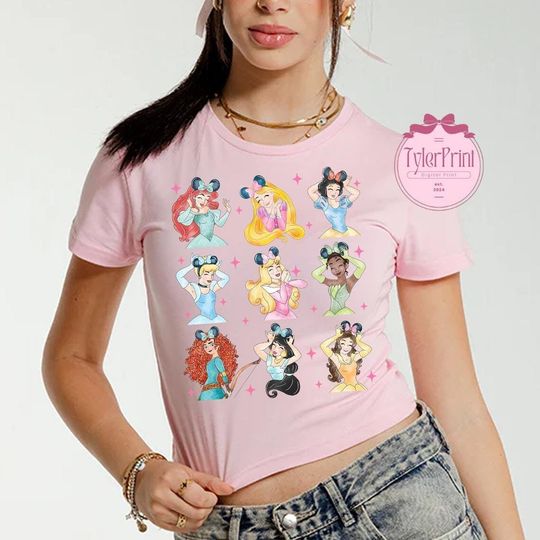 Watercolor Coquette Bow Disney Princess Crop Top, Disney Girl Trip Crop Top, Princess Birthday Crop Top