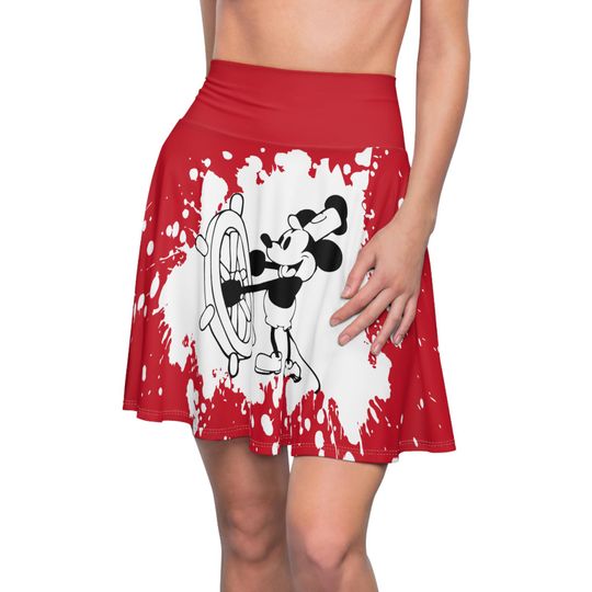 Steamboat Willie Women's Skater Skirt, Flare Skirt, Spring Fashion, Vintage Style Clothing, Flowy A-line Skirt, Women's Summer Apparel