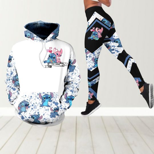 Personalized Stitch And Angel Hoodie Legging Set, Disney Couple Hoodie Leggings, Lilo Stitch Hoodie Leggings