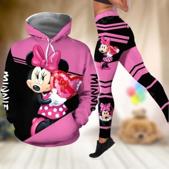 Valentine Minnie Mouse Hoodie Legging, Minnie Love Hoodie Legging, Disney Cartoon Couple Hoodie Legging