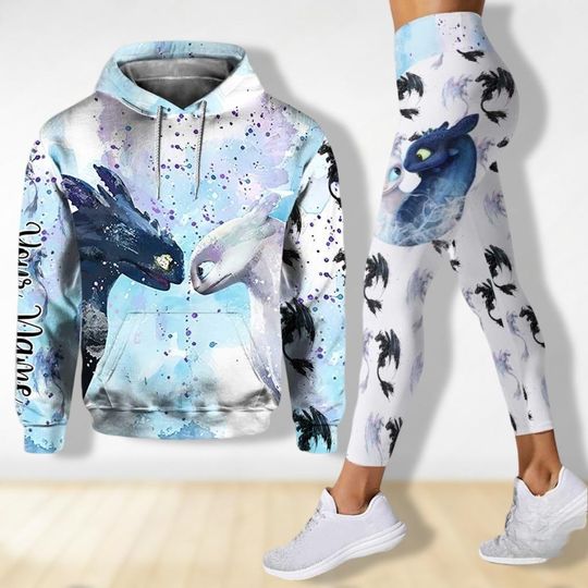Toothless Dragon Hoodie Leggings, Night Fury Light Fury Dragon Hoodie Legging, Personalized Disney Hoodie Legging