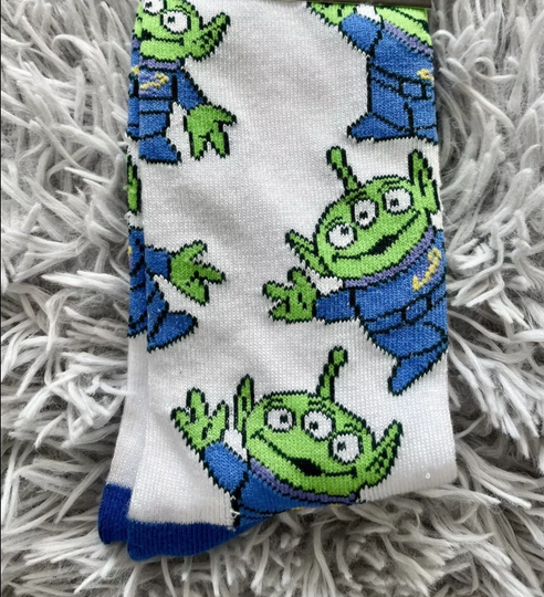 NEW Disney Pixar Toy Story Alien Crew Socks Size 9-13 White Adult Unisex
