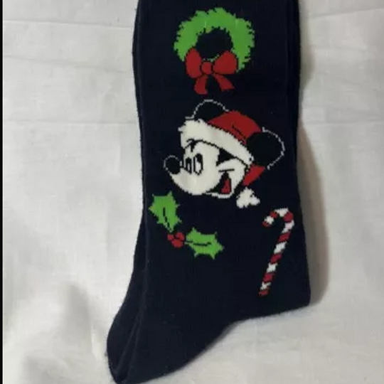 New VTG Pair Of Mickey Unlimited Mickey Mouse Christmas Socks Disney Black 10-13