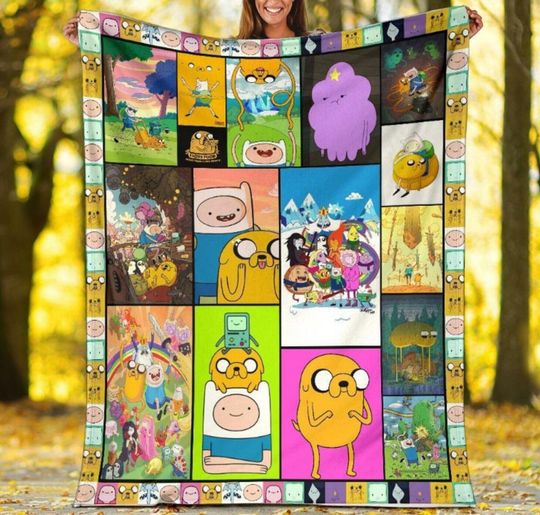 Adventure Movie Time Animated Fleece Blanket, Adventure-Time Cartoon Fleece Blanket, Finn the-Human, Jake the-Dog, Christmas, Birthday Gift