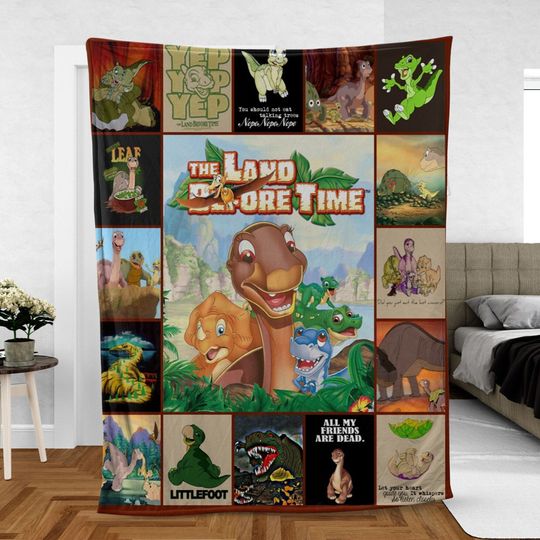 The Land 80s Movie Before Time Animated Fleece Blanket, Funny Dinosaurs Ducky Littlefoot Cera Petrie Cute Blanket Gift For Dinosaur Lover