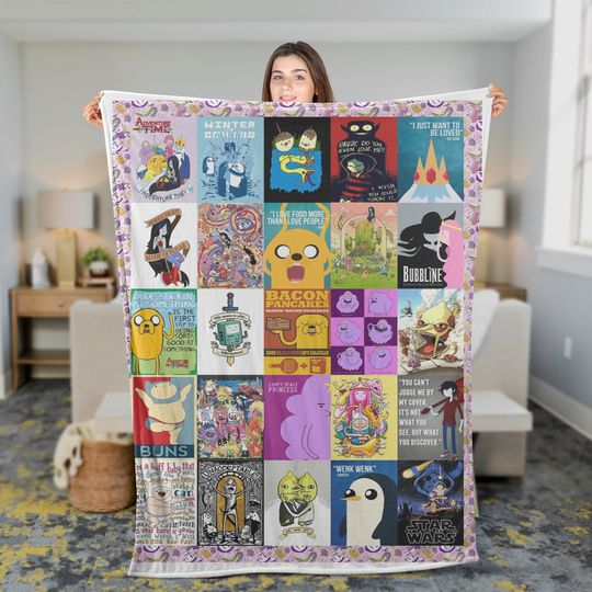 Adventure Movie Time Fleece Blanket, Adventure Cartoon Blanket, Finn The-Human Kids Blanket, Jake The-Dog Blanket, Christmas, Birthday Gift