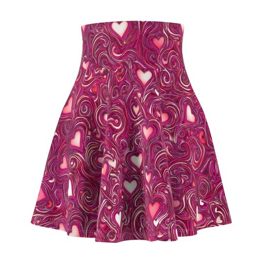 Discover Heart Swirl with Hot Pink Background Women's Skater Skirt