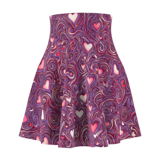 Heart Swirl with Lilac Background Women's Skater Skirt