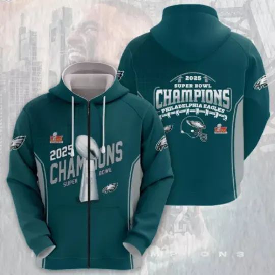 Philadelphia Football Team Eagles 2025 Champions 3D Hoodie, 3D Zip Hoodie