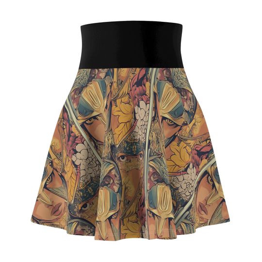 Bohemian Graphic Skater Skirt, Women's Stylish Festival Wear, Female Warrior Spring Fashion, Casual Wear, Flowy Skirt, Unique Skirt for Her,