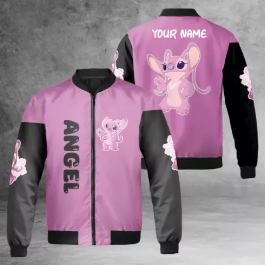 Personalized Never Too Old For Angel Lilo & Stitch Black Pink Bomber Jacket