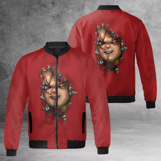 Chucky Doll Horror Killer Wanna Play Chucky Cracking Red Themed Jacket