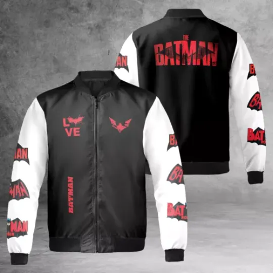 Love Batman Superhero The Batman Fan Gift Black & White Bomber Jacket