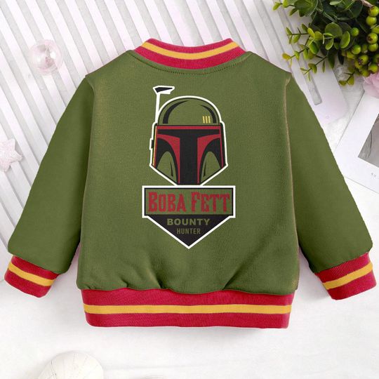 Boba Fett Bounty Hunter Kids and Youth Baseball Jacket, Aldult Unisex Varsity Baseball Jacket