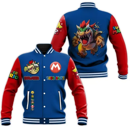 Bowser Baseball Jacket, Bowser Jacket Men, Personalized Baseball Jacket