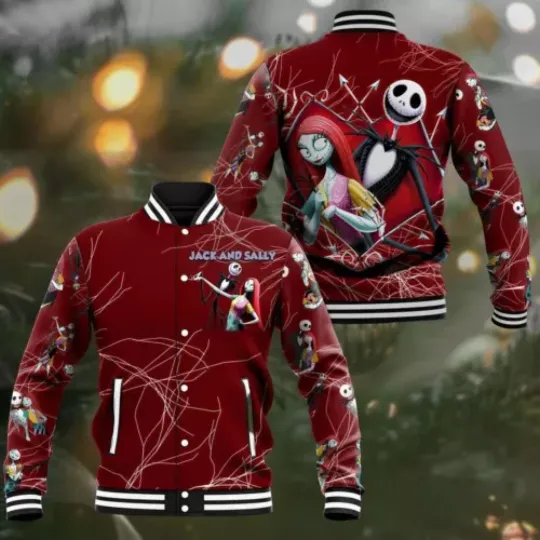 Skellington Sally Baseball Jacket, Horror Character Racing Baseball Jacket