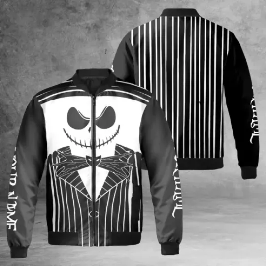 Personalized Jack Skellington Cosplay Costume Black & White Bomber Jacket