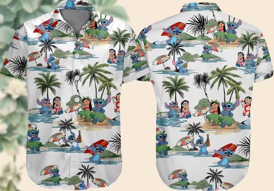 Discover Lilo And Stitch Button  Shirt, Disney Stitch Summer Short, Cartoon Tropical Hawaiian Shirt For Women, Disney Lover Gift For Kids