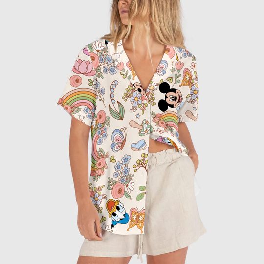 Retro Disney Mickey and Friends Hawaiian Shirt, Disney Epcot Festival Button Up Shirt, Summer Vacation to Disney Trip Shirt