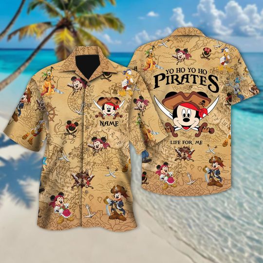 Discover Personalized Mickey Cruise Hawaiian Shirt, Custom Name Mickey Cruise Shirt, Pirates Of The Caribbean, Mickey And Friends Button Up