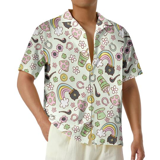 Green Rainbow St Patricks Day Hawaiian Shirt, Clover Button Up Shirt, St Paddys Shirt, Lucky Aloha Shirt, Groovy St Patrick's Day Gift