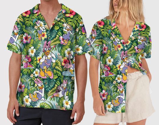 Tropical Daisy Duck Hawaiian Shirt, Disney Daisy Hawaiian Shirt, Disney Aloha Shirt, Women Hawaiian Shirt, Disneyland Button Up Shirt
