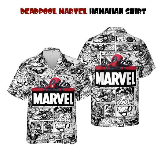 Deadpool Hawaiian Shirt, Deadpool Movie Hawaiian Shirt, Marvel Button Shirt, Shirt For Adult Youth, Gift For Party, Hawaiian Shirt