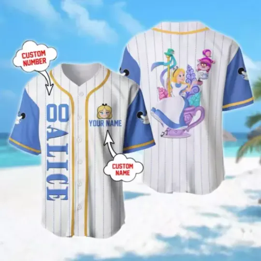 Personalized Alice In Wonderland Alice And Cheshire Cat 3D Baseball Jersey Shirt
