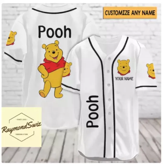 Halloween Custom Pooh Bear WHITE 3D Baseball Jersey Shirt