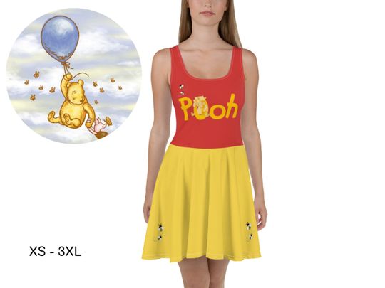 Winnie the Pooh Skater Dress Pooh Running Costume Half Marathon Adult Halloween Costume Cosplay Dress Birthday Theme Party Gift
