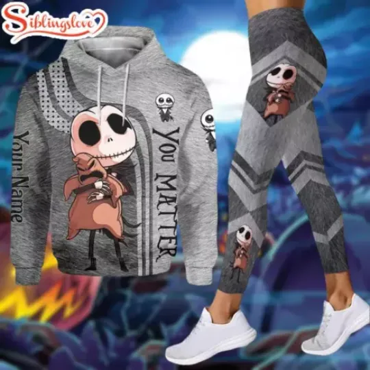 Custom Name Cute Jack Skellington Hoodie Legging Set, Disney Nightmare Before 3D Hoodie Legging Set