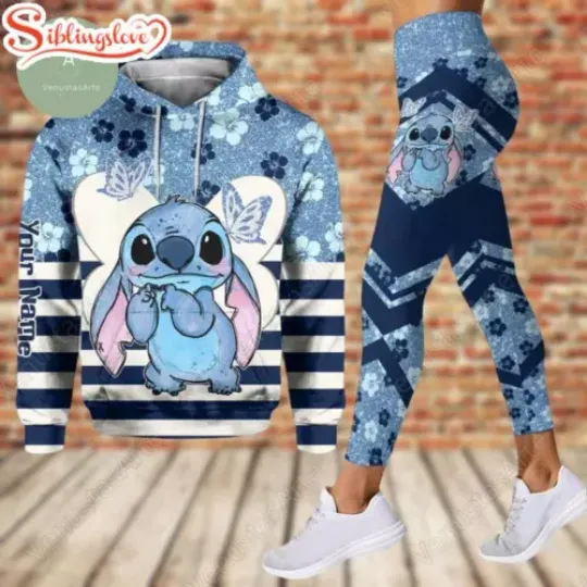 Custom Name Cute Stitch 3D Hoodie Legging Set, Lilo & Stitch 3D Hoodie Legging Set, Stitch Aloha 3D Hoodie Legging Set